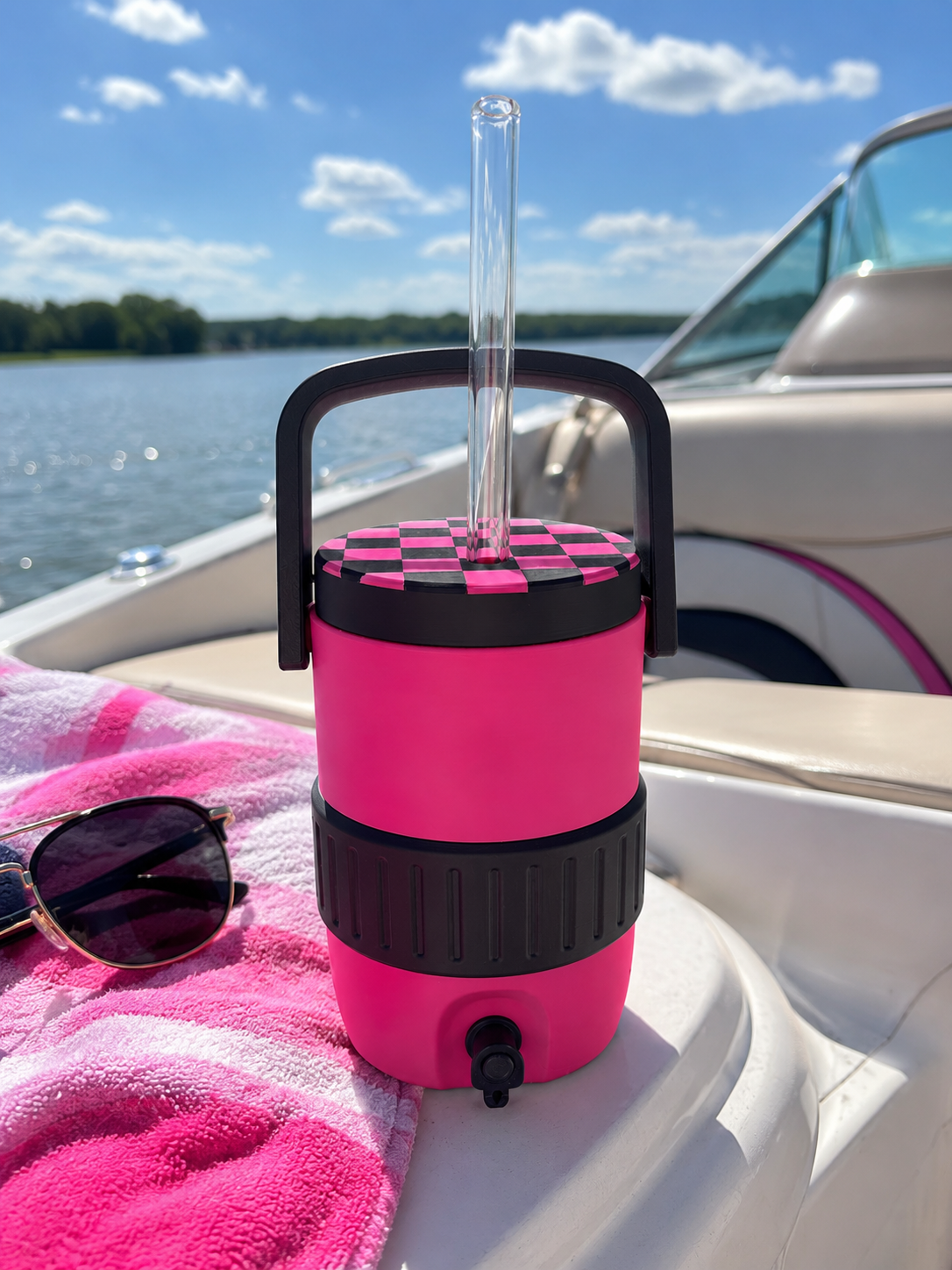 Retro Cooler Can Koozie 12oz Checkered Lid 2-Tone