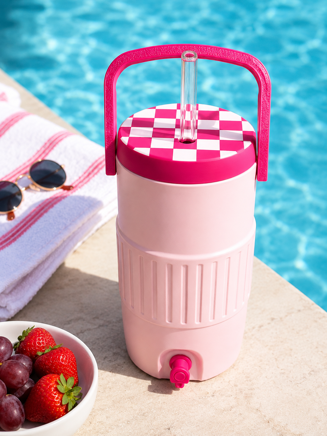 Retro Cooler Can Koozie 16oz Checkered Lid